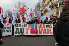 Young people's political organisations in the streets during protests in Paris against the retirement reform.